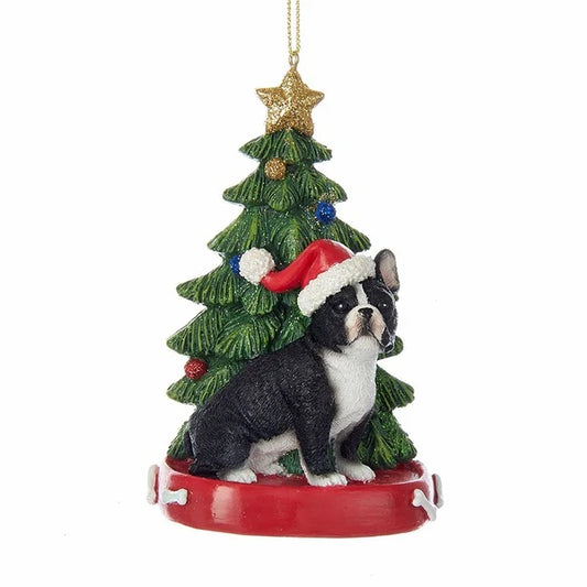 French Bulldog with Christmas Tree Ornament, 4” KA-C7954