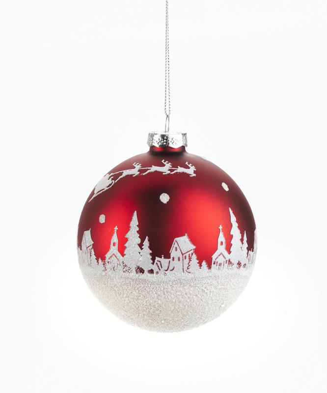 Red and White Glass Ball Ornament