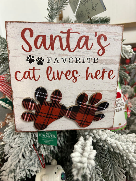 Wood Block with Sentiment Santa’s Favourite Cat Lives Here