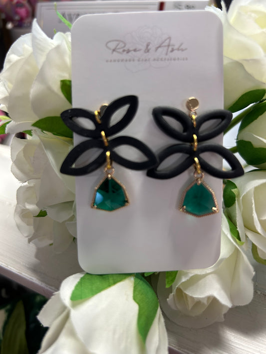 Rose & Ash, Black and Emerald Dangles
