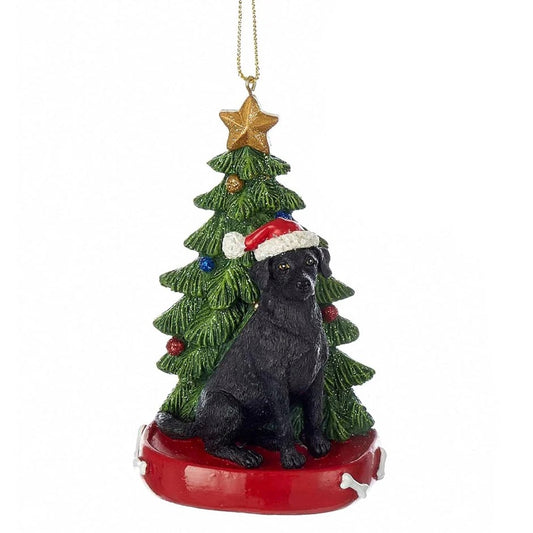 Black Labrador Retriever with Christmas Tree Ornament, 4”, KA-C7954