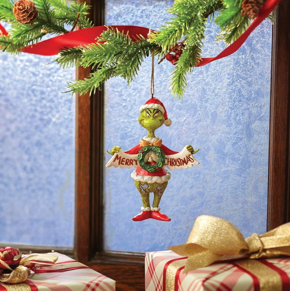 Grinch Holding Banner, Jim Shore, Dr. Seuss