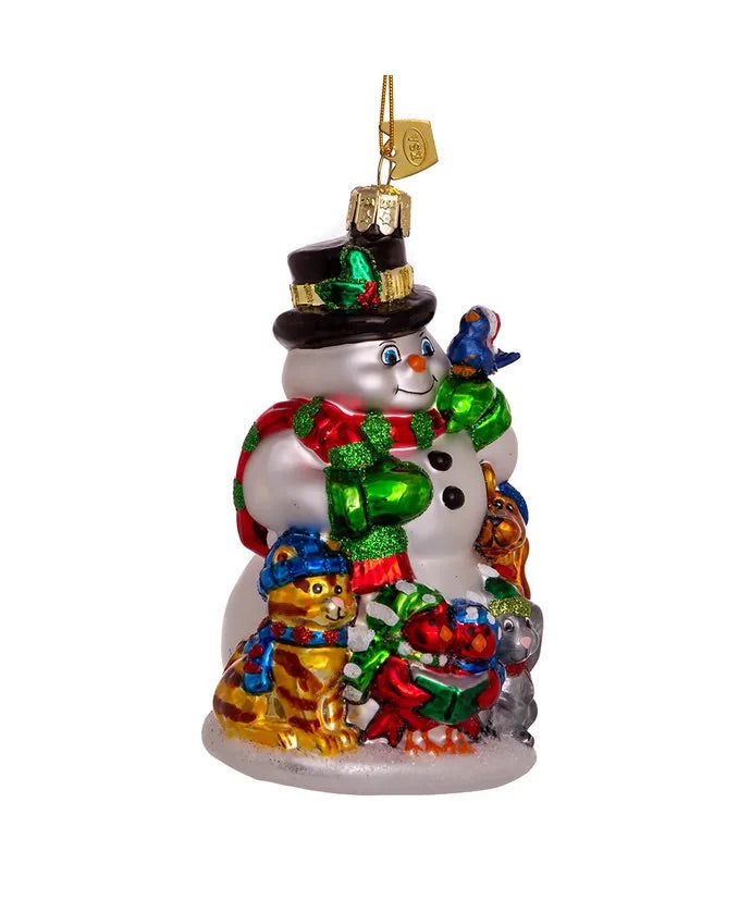 Noble Gems™ Glass Snowman With Animals Ornament