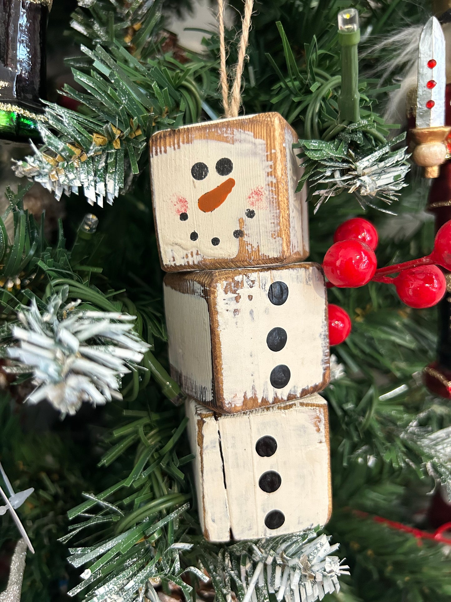 Wooden Block Smowman Ornament