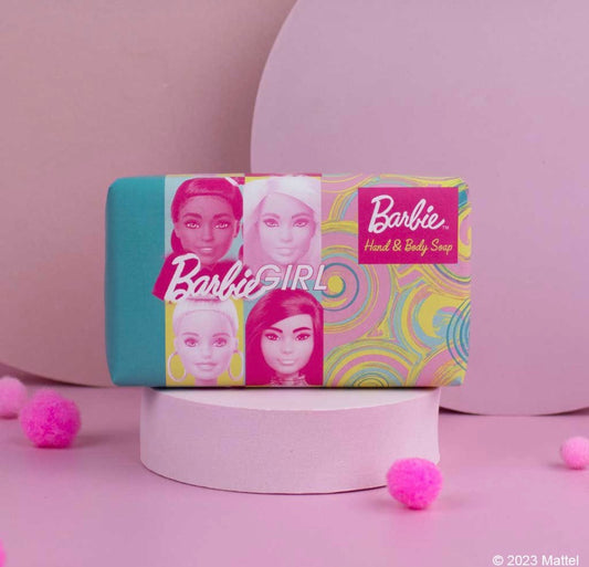 Barbie Soap. has picture of Barbies that read Barbie Girl