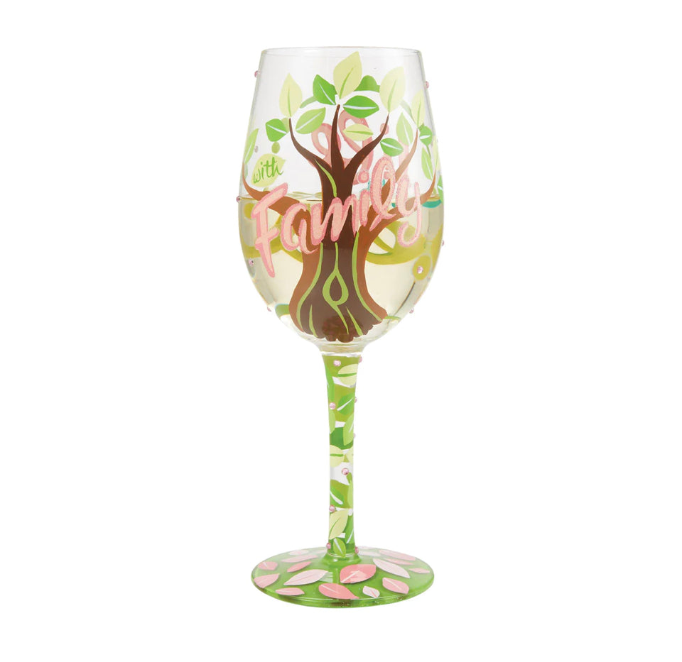 LIFE WITH FAMILY HAND PAINTED WINE GLASS