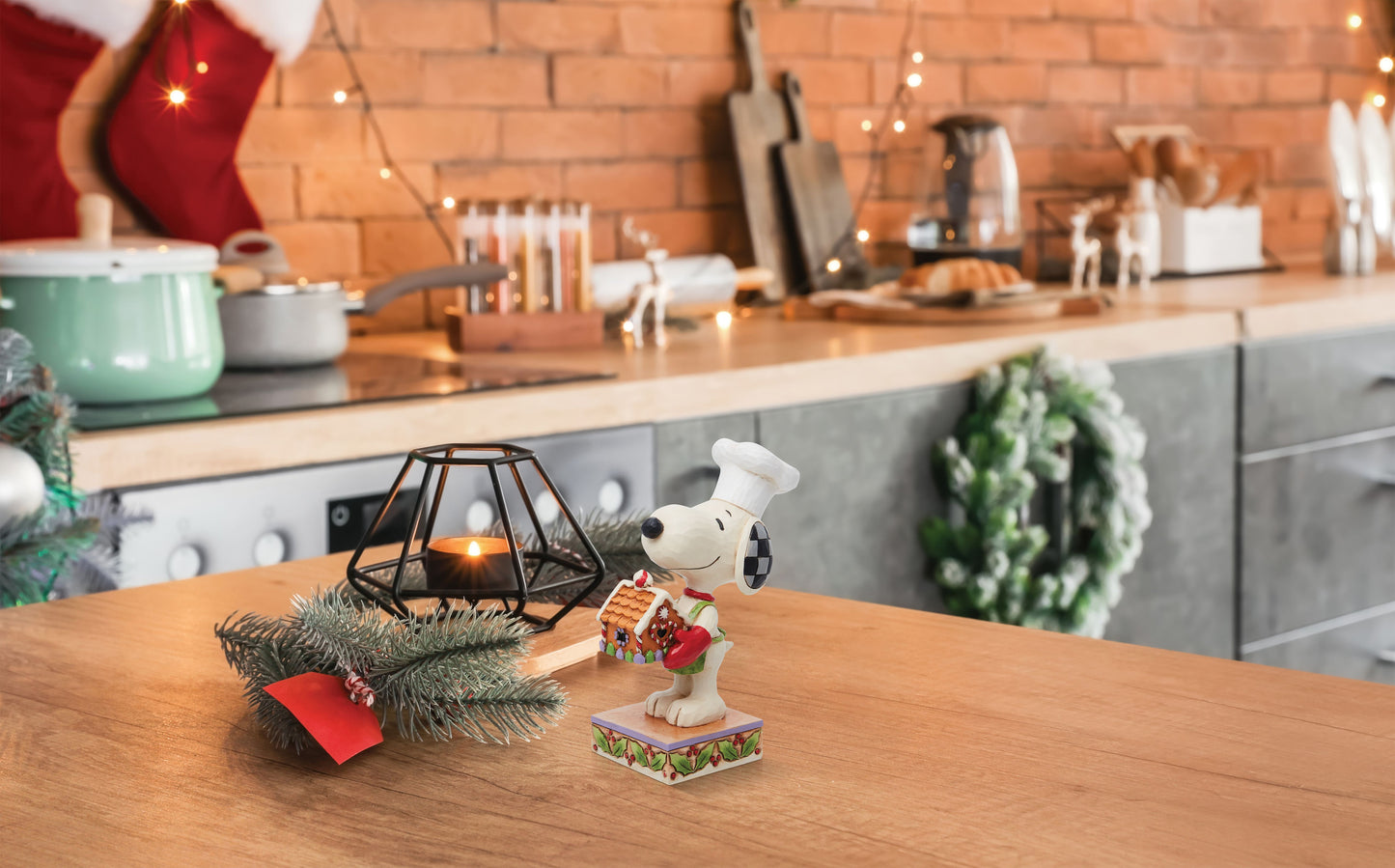 Snoopy Holding Gingerbread House