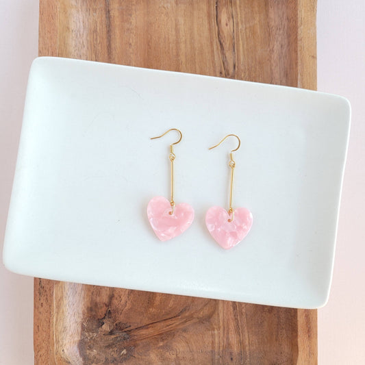 Pink Heart Dangle Earrings