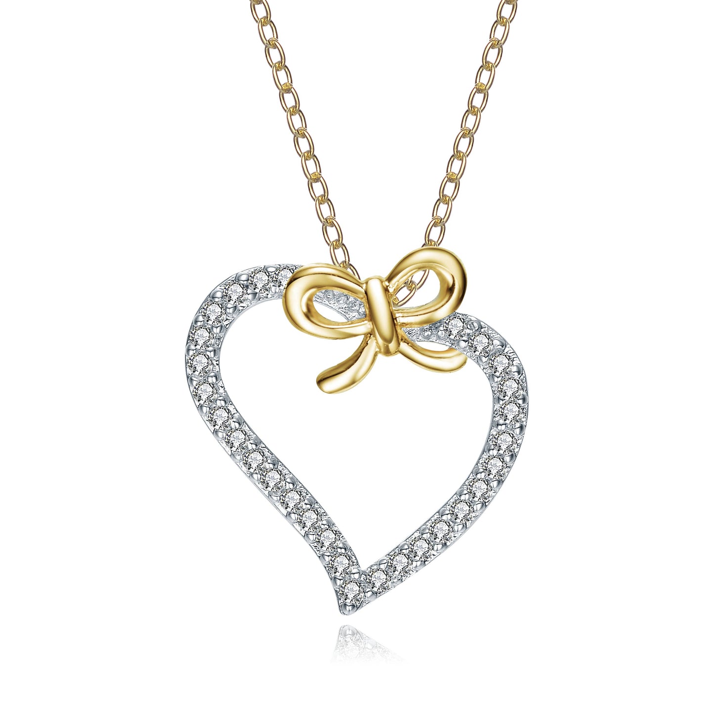 Sterling Silver Cubic Zirconia Heart and Bowtie Necklace