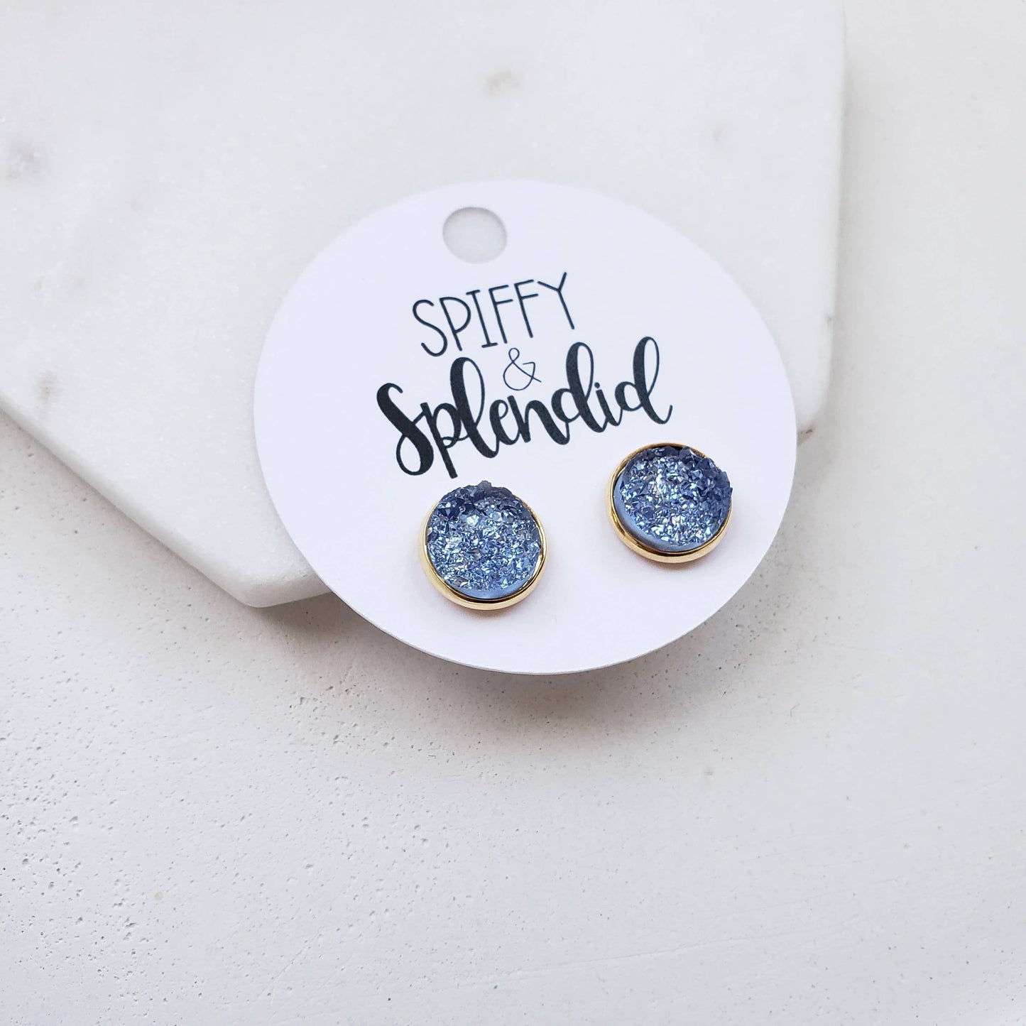 Periwinkle Geode Druzy Stud Earrings