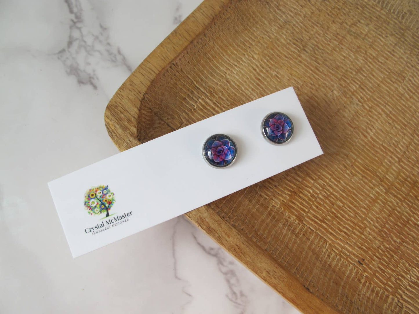 Stud Earrings Succulent Plant Design 10mm