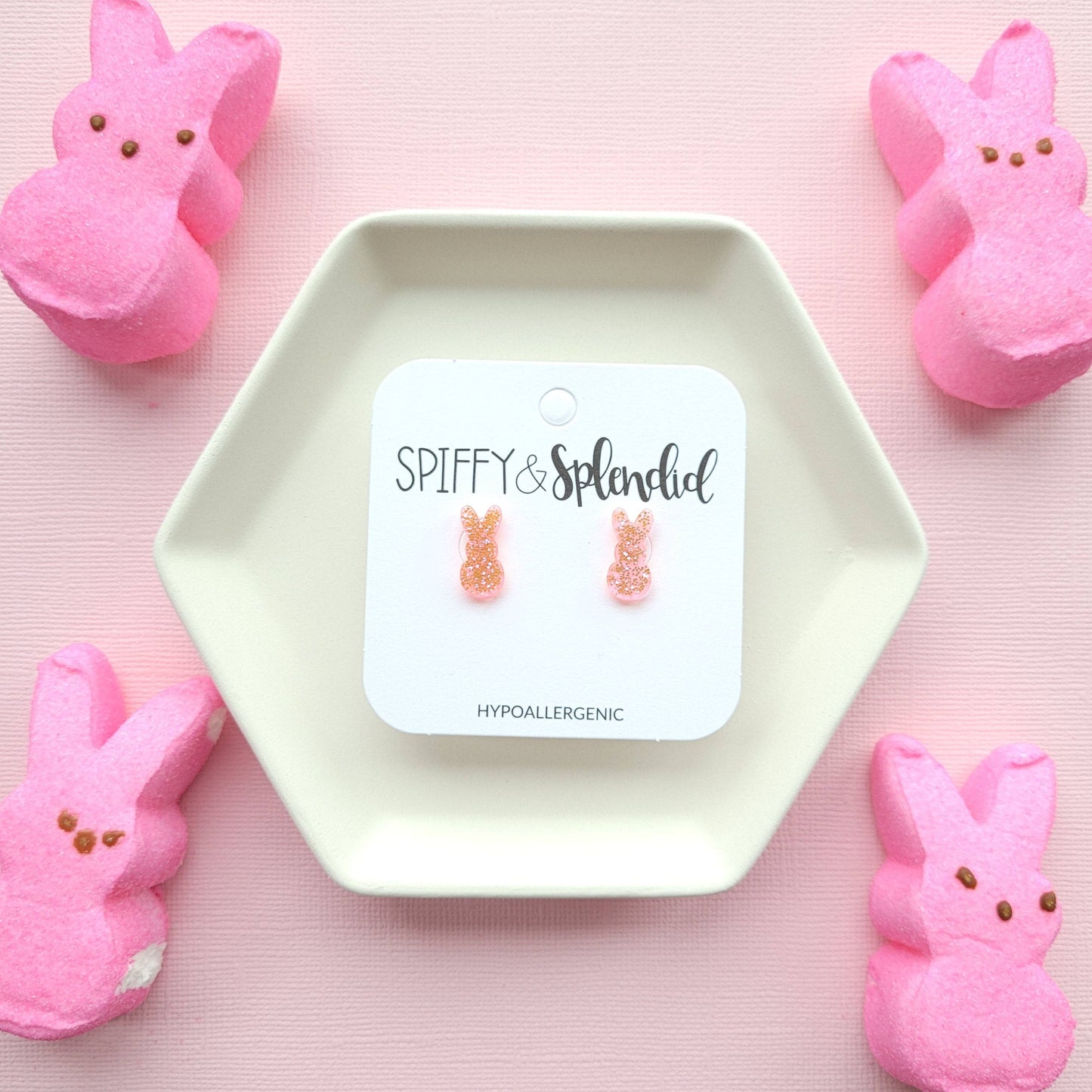 Glitter Bunny Stud Earrings - Pink / Easter Stud Sparkle Earrings