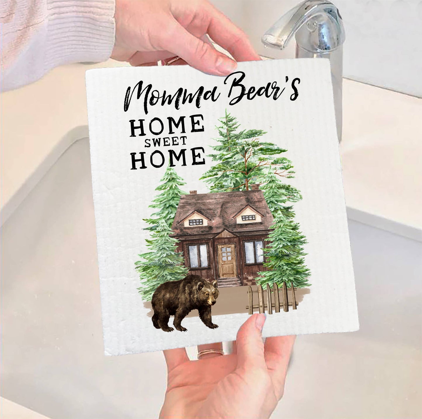 Momma Bear Home Sweet Home Cabin Swedish Dish Cloth