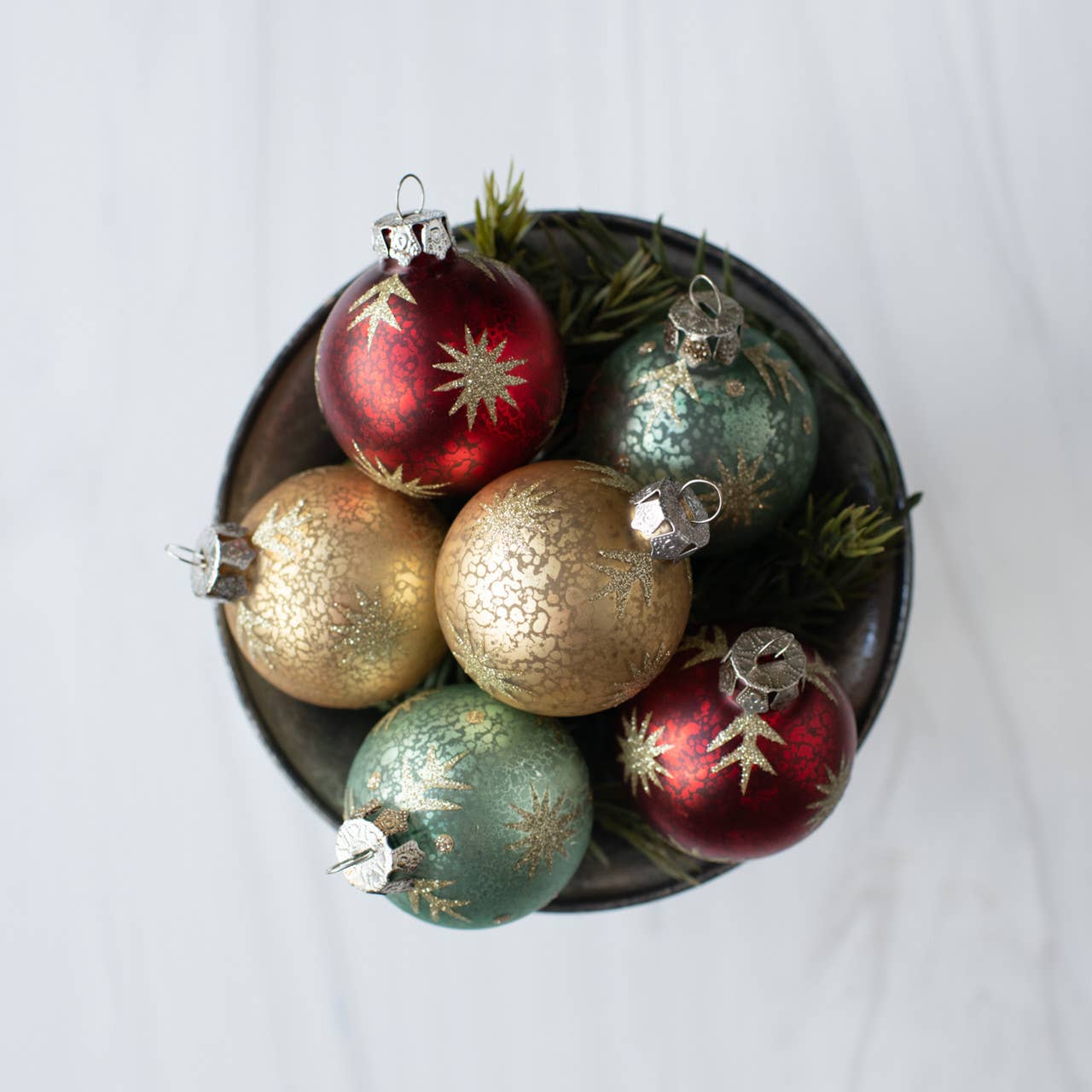 SET/ 6 MERCURY GLASS BALL ORNAMENT
