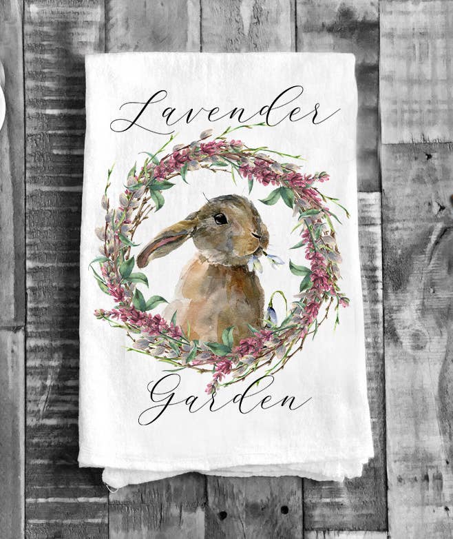 Spring Bunny Lavender Garden Flour Sack Tea Towel Kitchen