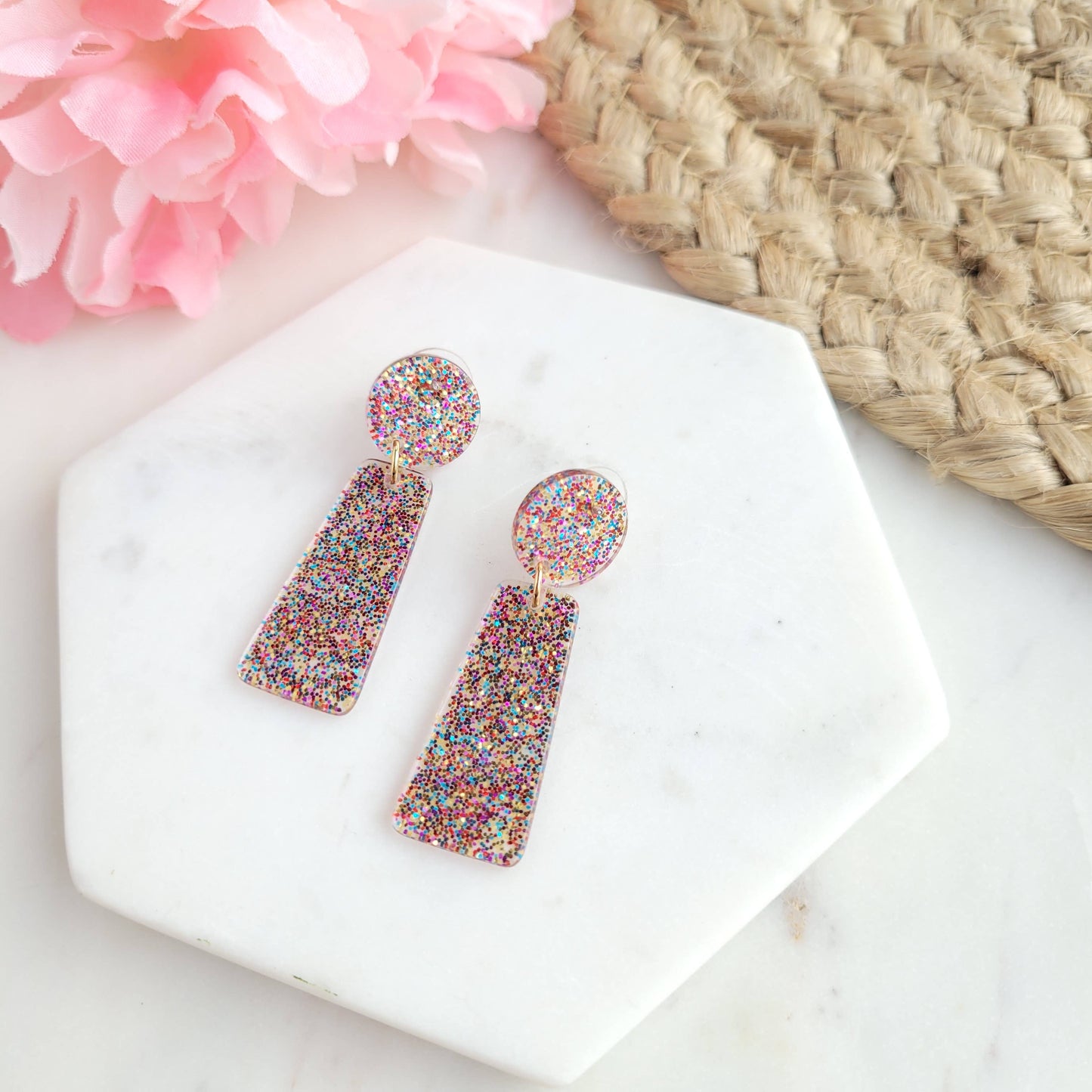 Mia Earrings- Rainbow Glitter