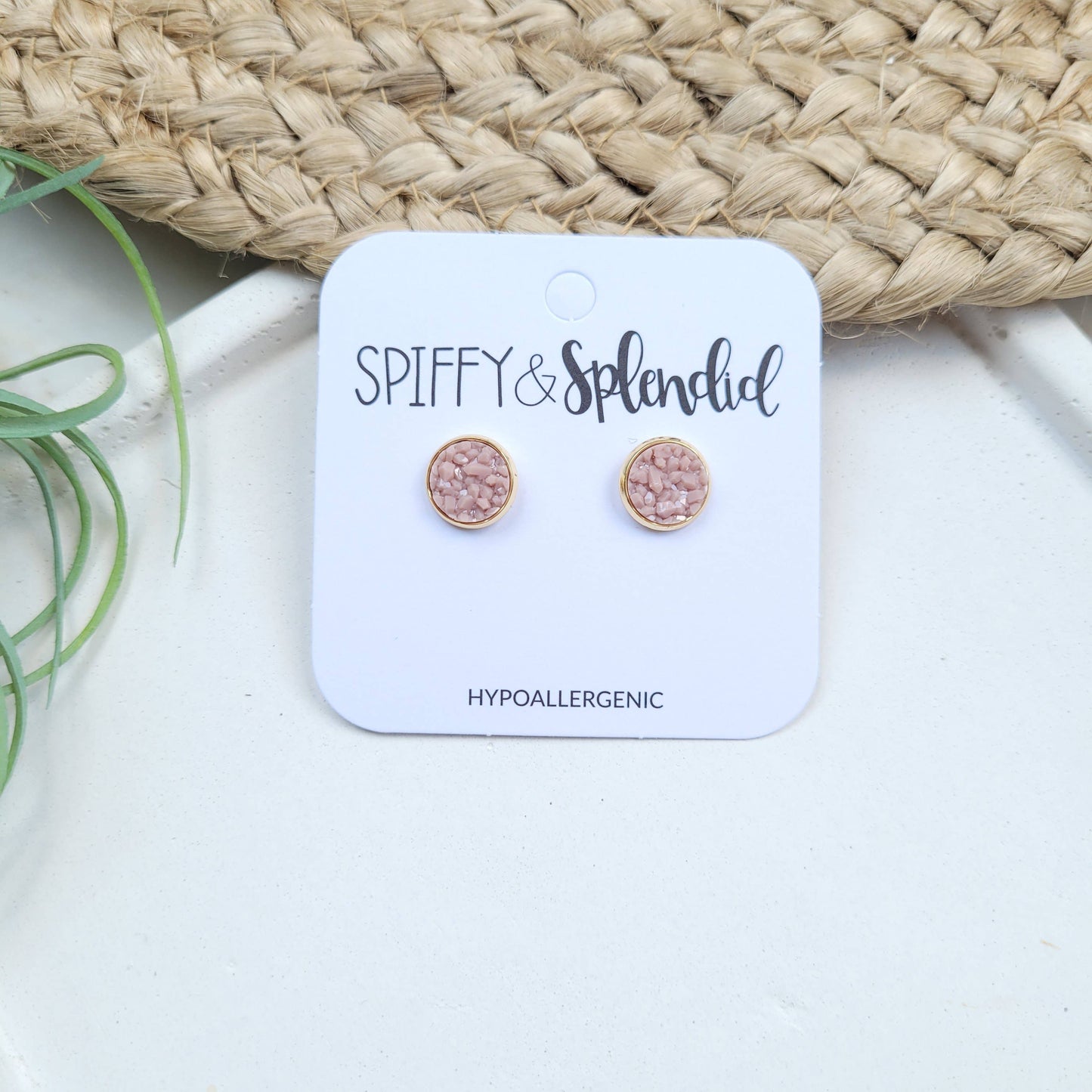 Dusty Rose Druzy Stud Earrings