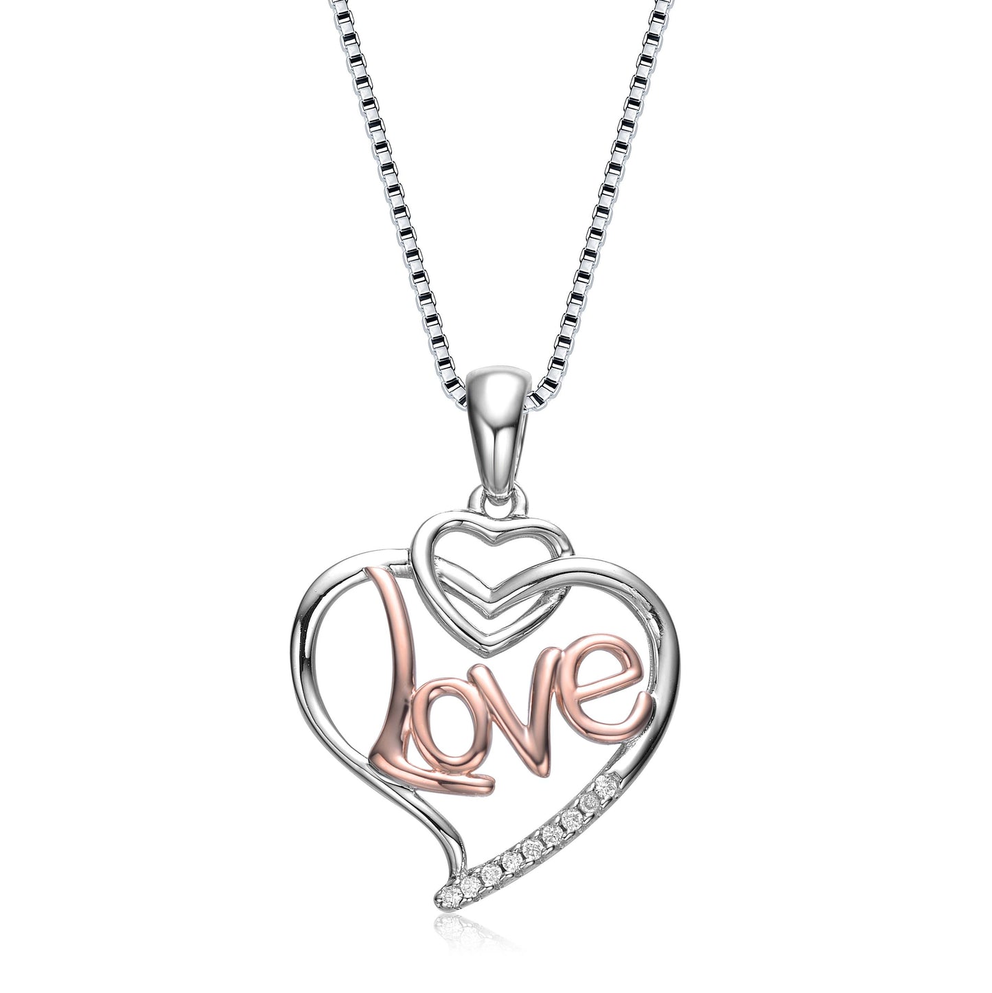 Genevive - LOVE HEART two tone PENDANT(1018-OSE)
