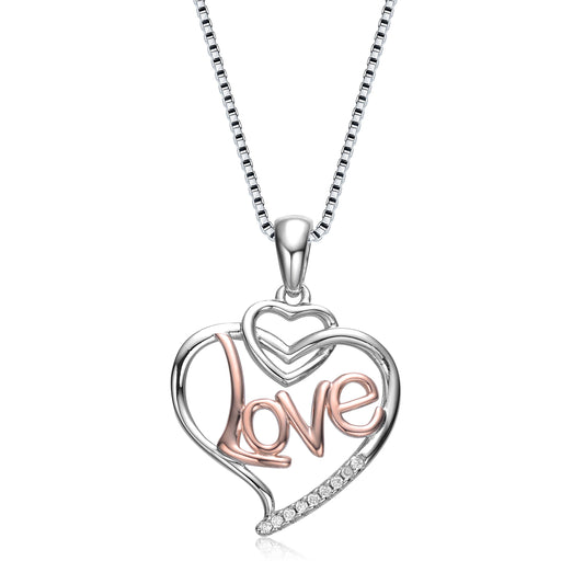 Genevive - LOVE HEART two tone PENDANT(1018-OSE)