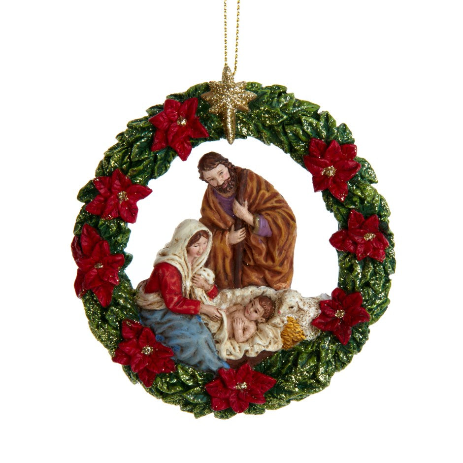 4.25"NATIVTY WREATH W/GOLD STAR ORN