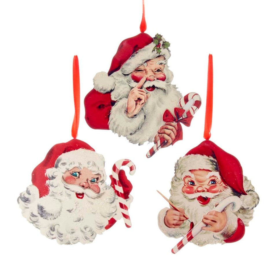4.5"WDN SANTA HEAD W/CNDYCNE ORN 3A