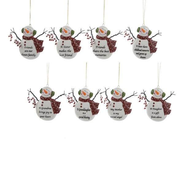 3"PORCELAIN SNOWMAN ORN 8/ASSTD