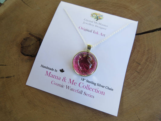 Ink Art Pendant Necklace - Cosmic Raspberry