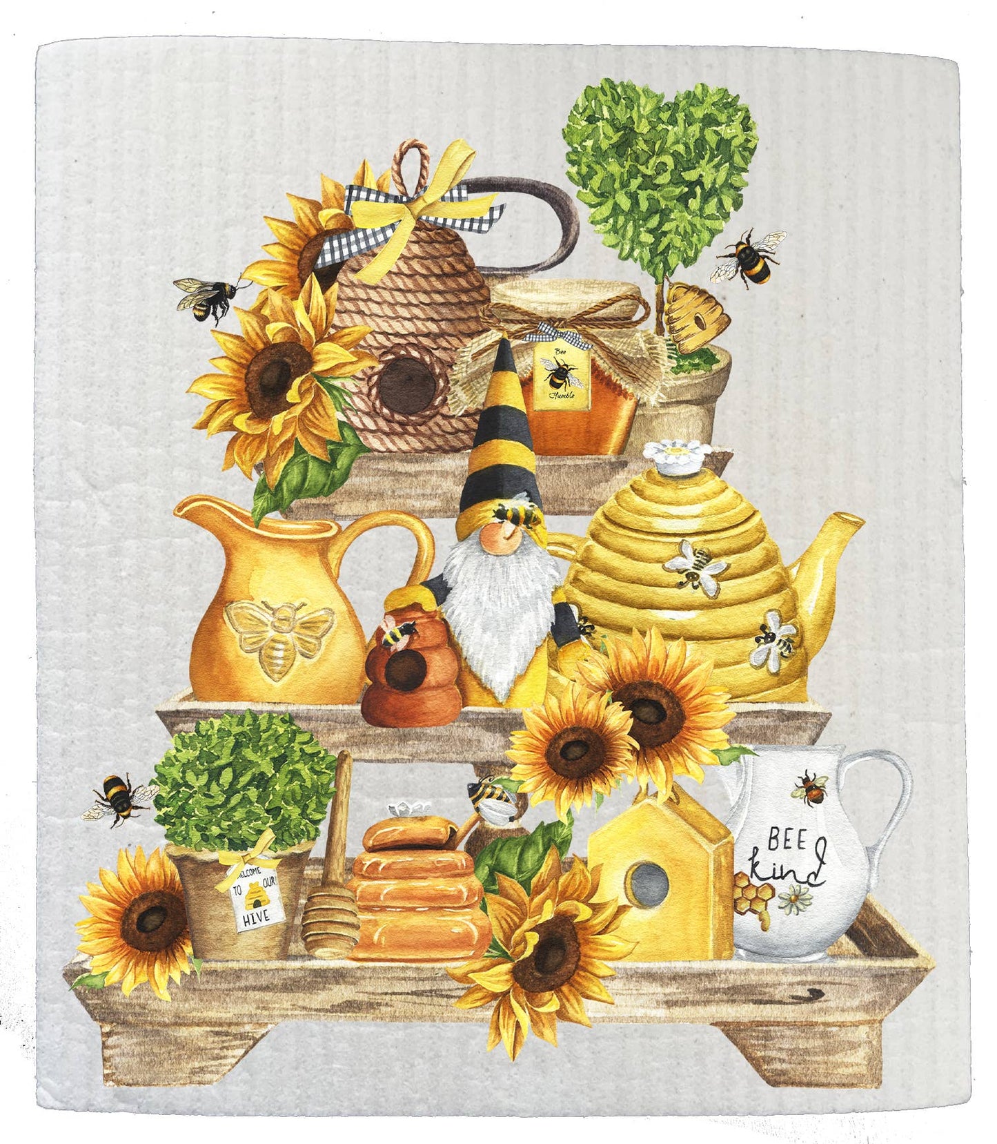 Bee Kind Honey Bees 3 Tier Tray Kitchen SWEDISH DISH CLOTHS