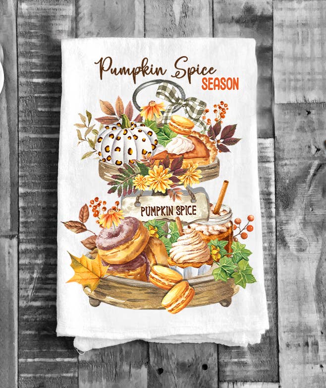 Fall Autumn Pumpkin Spice 2 Tier Tray Flour Sack Tea Towel
