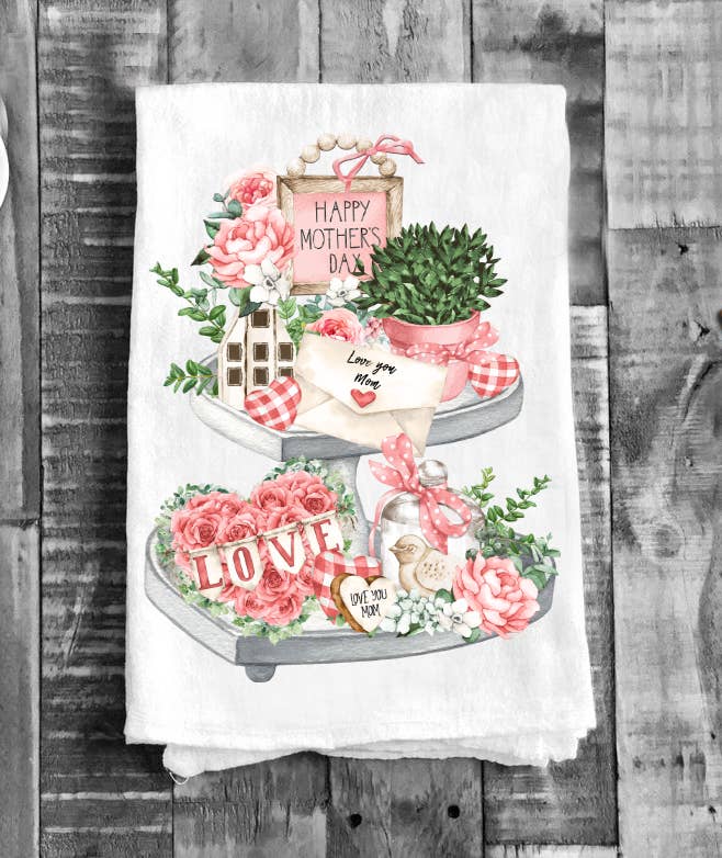 Mothers Love Mom 2 Tier Tray Cotton Flour Sack Tea Towel