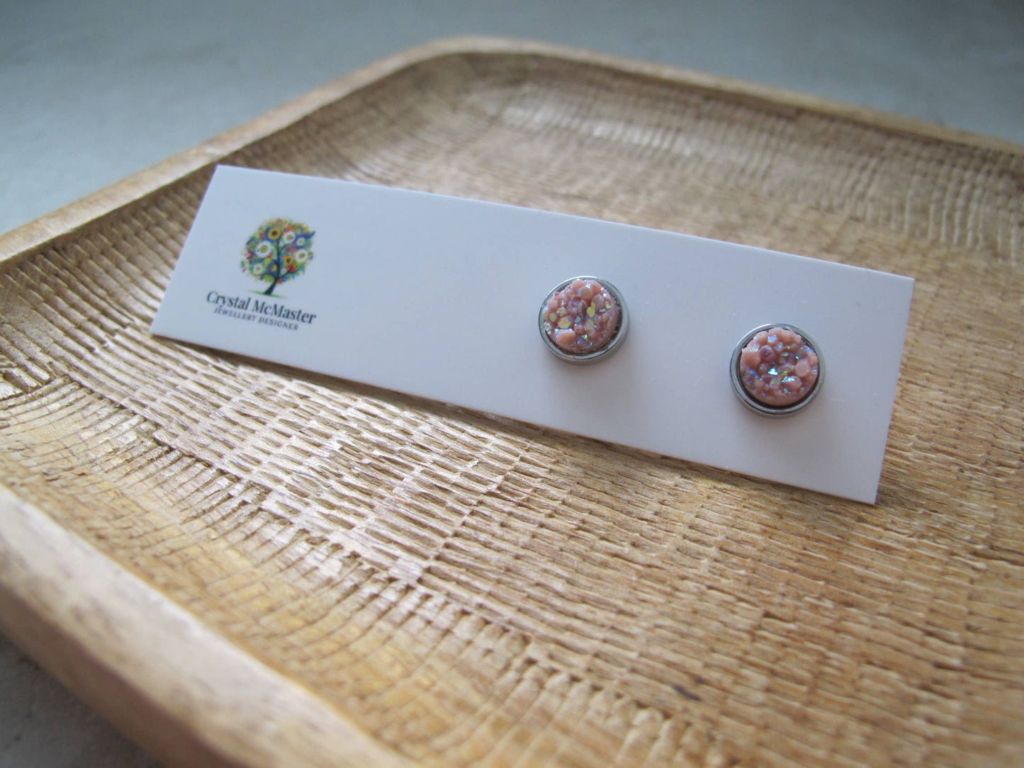 Blush Pink Druzy Stud Earrings 8mm