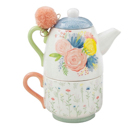Mud Pie Stacked Floral Tea Set