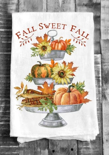 Fall Pumpkins Tea Towel - Autumn Flour Sack Towel - Seasonal