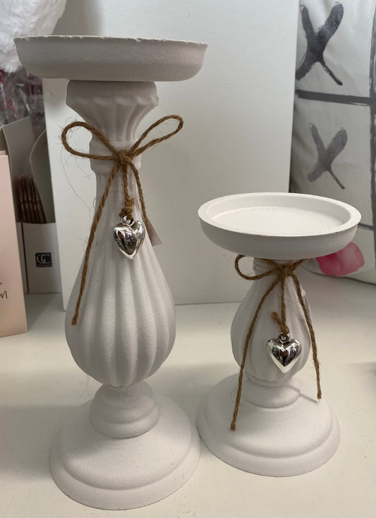 White Wooden Pillar Candle Holders