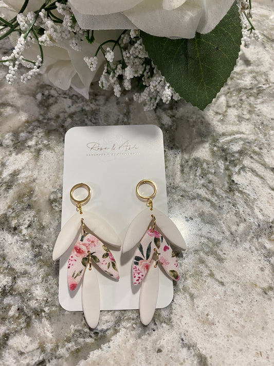Floral/White Dangles by Rose & Ash