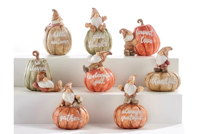 Resin Harvest Gnome Figurines, Sold Individually