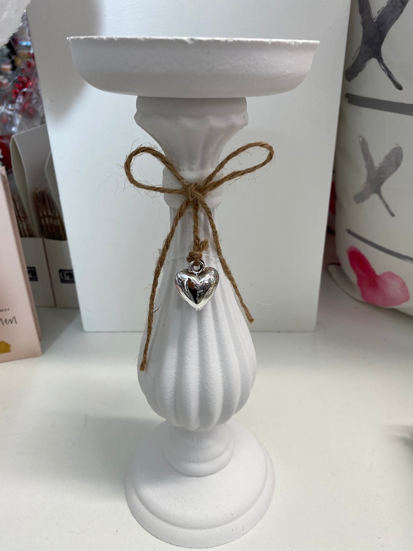 White Wooden Pillar Candle Holders