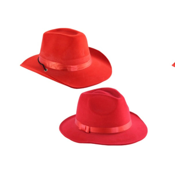 Flocked Red Fedora Hat, 2 Styles Available