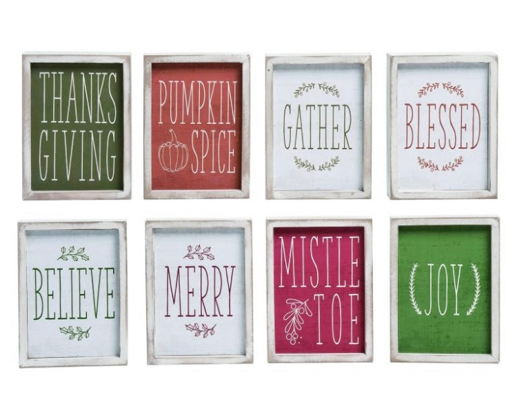 MDF Reversible Block Decor Decor, Harvest and Christmas, 4 Assorted (sold individually)