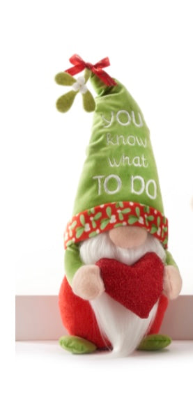 Sitting Kissmass Mistletoe Gnome with Sentiment, 3 Assorted