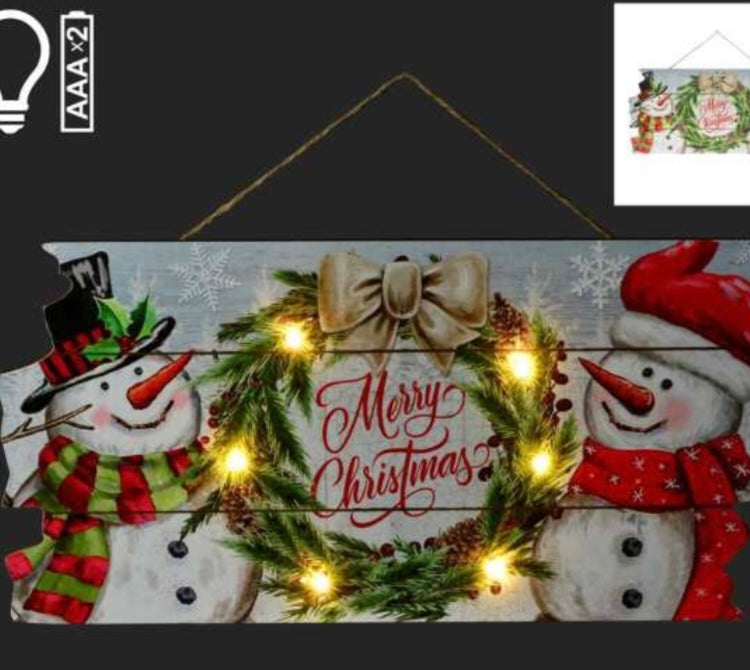 Snowmen Sign, Merry Christmas, LED