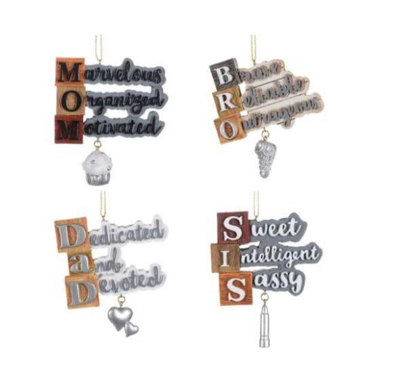 Family Ornaments, Mom, Dad, Bro and Sis