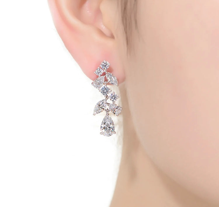Clear Pear and Round Cubic Zirconia ZigZag Drop Earrings