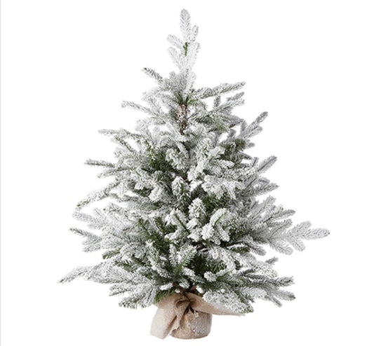 3 Foot Flocked Tree in Burlap Bag