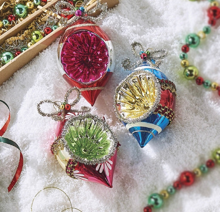 Raz 5.25" Vintage Tinsel Glass Reflector Christmas Ornament