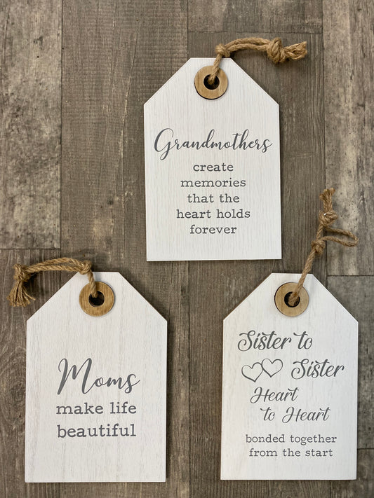 Mom, Grandmother and Sister Wall Signs, Three Assorted