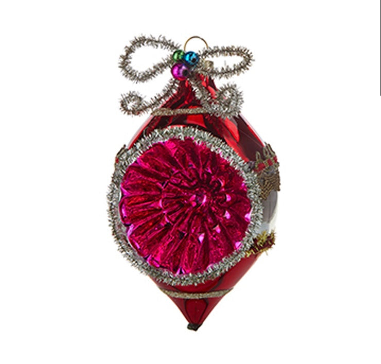 Raz 5.25" Vintage Tinsel Glass Reflector Christmas Ornament