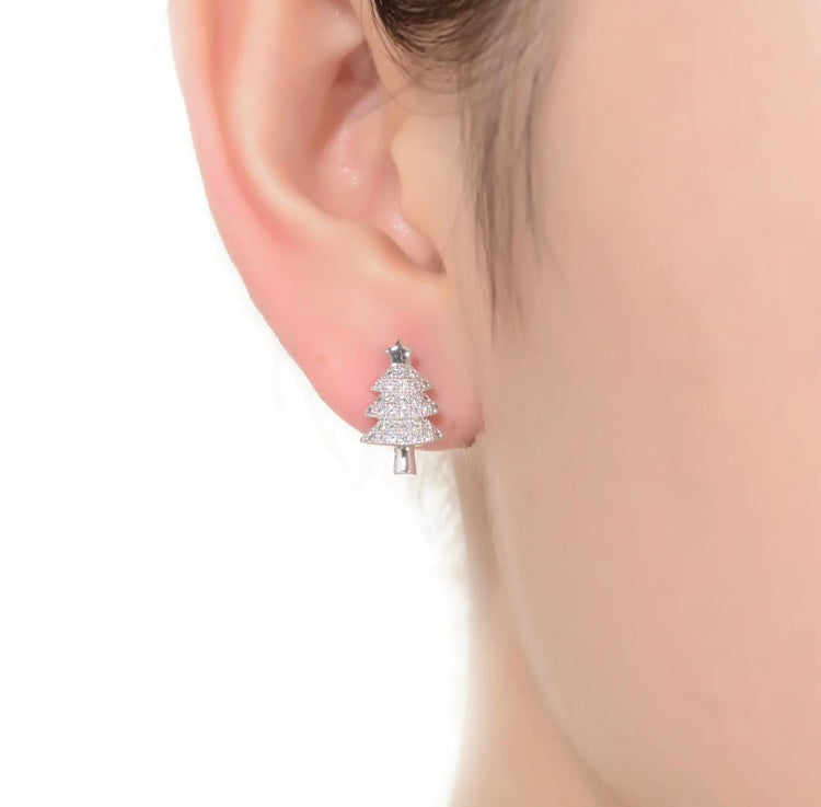 Sterling Silver Cubic Zirconia Pave Christmas Tree Earrings