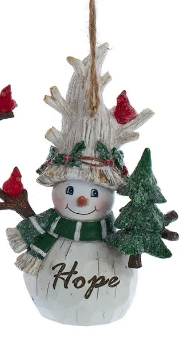 Birch Berries Belsnickel Snowman With Cardinal Ornaments, 2 Assorted