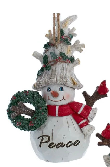 Birch Berries Belsnickel Snowman With Cardinal Ornaments, 2 Assorted